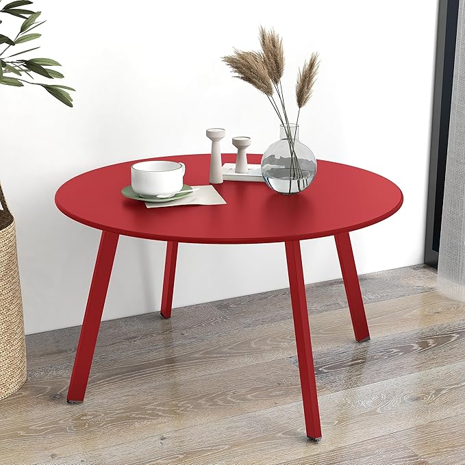 Grand patio Round Steel Patio Coffee Table, Weather Resistant Outdoor Large Side Table, (Red, 1PC)