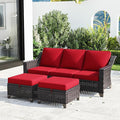 Joyside Patio Furniture Set, 3 Pieces Outdoor Wicker High Back Sofa with Ottoman and Comfy Cushions, Upgraded Large Size, All Weather High Back Conversation Set, (Brown/Red)