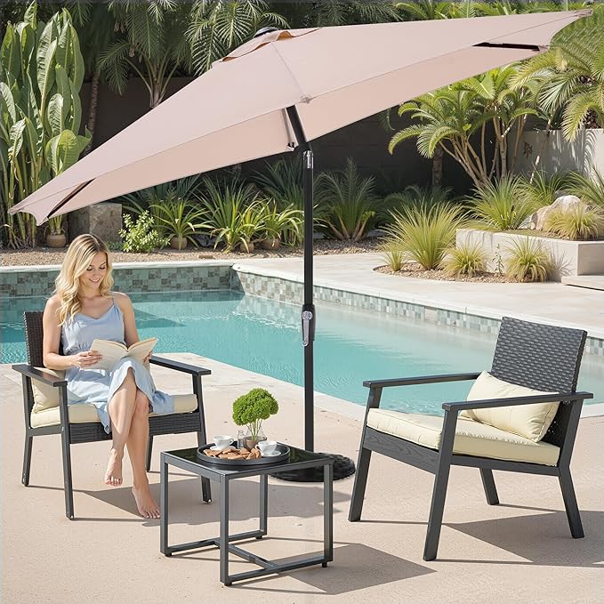 OLIXIS 7.5ft Patio Umbrella with Tilt and Crank Button & 8 Sturdy Ribs Waterproof, Patio Table Umbrella Perfect for Poolside, Terrace, Beach and Outdoor Restaurant, Beige