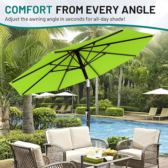 AreShark 9 FT Patio Umbrella for Outdoor, Outdoor Umbrella with Push Button Tilt and Crank, Outdoor Patio Umbrellas with 8 Sturdy Ribs for Market, Garden, Deck, Backyard, Pool (Apple Green)