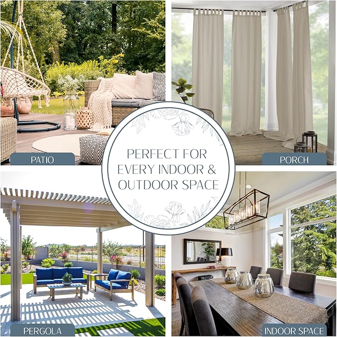 Elrene Home Fashions Matine Weatherproof Tab-Top Indoor/Outdoor Solid Color Curtain Panel for Porch, Pergola, Patio, Deck, 52”W x 108”L, Taupe
