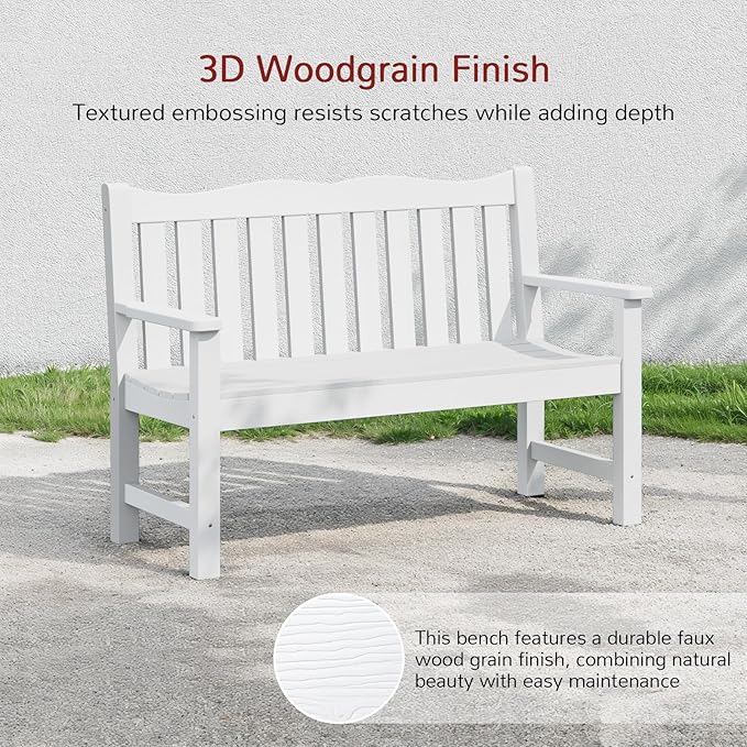 Stoog Outdoor Benches Set of 2, All-Weather HIPS Plastic Garden Bench with 800lb Capacity, Never Fade or Rot, Used for Patio, Porch, Backyard and Park, White