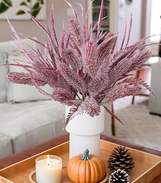 7 PCS Artificial Stems Fake Plants for Spring Summer Decor, 26 in Fake Leaves Greenery Branches Purple Silk Flowers Faux Foliage DIY Stems for Vase Home Kitchen Farmhouse Indoor Table Centerpiece