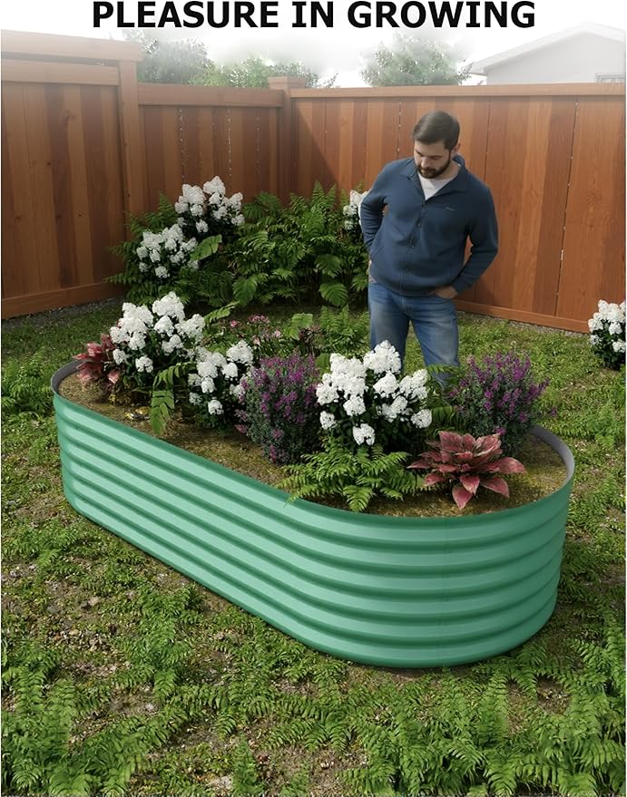GarveeLife 8x4x1.5 ft Galvanized Raised Garden Bed - 18“ Tall Metal Planter Box for Vegetables, Flowers, Herbs, Rust-Resistant Outdoor Garden Box, Easy Assembly Raised Beds for Gardening, Green