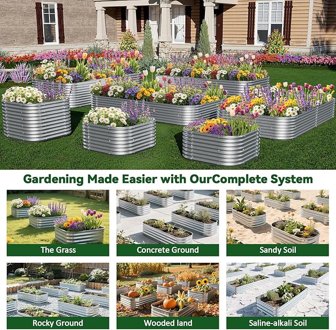 2 Pack Tall 8x3FT Corrugated Galvanized Steel Raised Garden Bed Outdoor, Metal Above Ground Garden Bed for Vegetables and Flowers, Raised Beds for Gardening