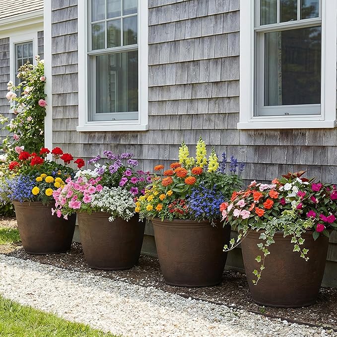 Sunnydaze 20-Inch Anjelica Large Plastic Pot for Plants - Outdoor Double-Walled Large Plastic Planter with Drillable Drainage Holes - Sable