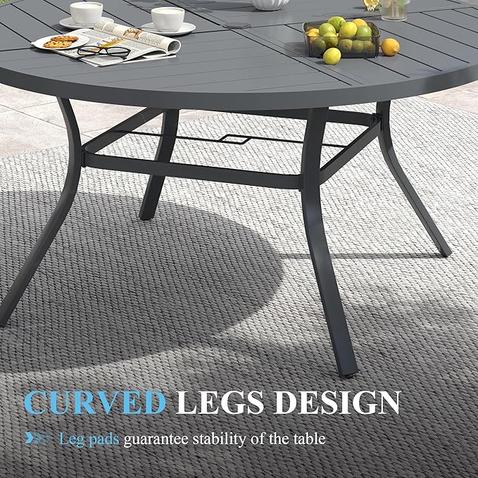 VICLLAX Patio Table and Chair Set of 10, All Weather Metal Round Outdoor Dining Furniture Set-59.9" Round Outdoor Table and Chairs, Grey Tabletop
