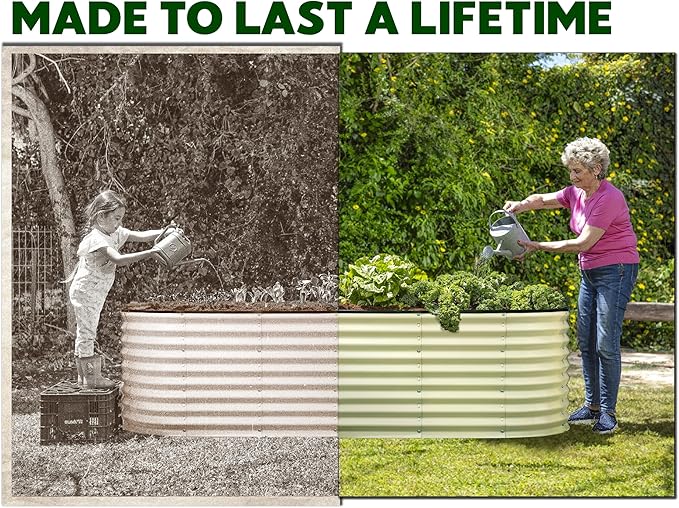 Plant & Plot Galvanized Raised Garden Beds Outdoor // 8×2×2 ft Planter Raised Beds for Gardening, Vegetables, Flowers // Large Metal Garden Box (White) // Patented Tool-Free Design