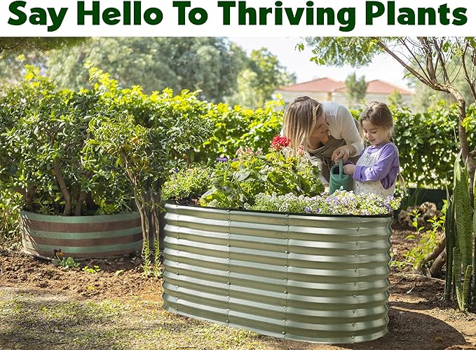 Plant & Plot Galvanized Raised Garden Beds Outdoor // 4×2×2 ft Planter Raised Beds for Gardening, Vegetables, Flowers // Large Metal Garden Box (Silver) // Patented Tool-Free Design