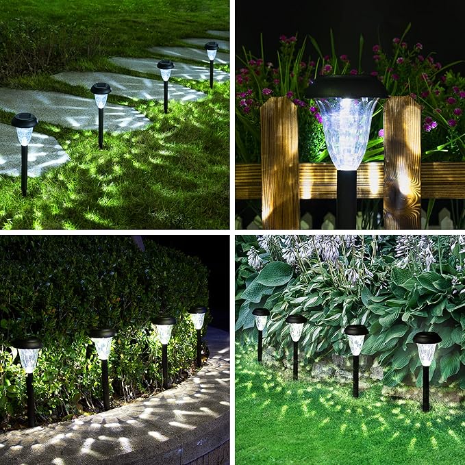 GIGALUMI 12 Pack Solar Lights Outdoor Waterproof, Cool White Pathway Lights Solar Powered, Landscape Lighting, Solar Garden Light for Decor, Patio, Garden, Yard, Pathways, Walkways