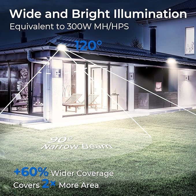 CINOTON 65W LED Flood Lights Outdoor, IP65 Waterproof Exterior Security Wall Lights with 180°Knuckle, 9100LM 120V Outside Aluminum Lighting Fixture for Patio Porch Barn Garden 5000K 2 Pack, UL Listed