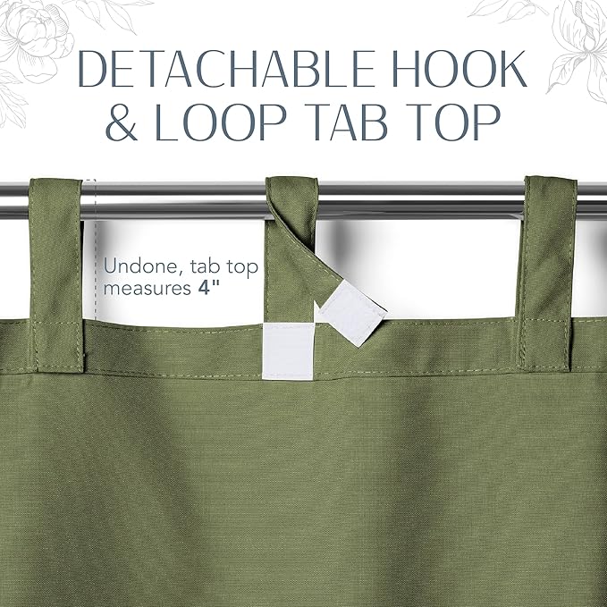 Elrene Home Fashions Matine Weatherproof Tab-Top Indoor/Outdoor Solid Color Curtain Panel for Porch, Pergola, Patio, Deck, 52”W x 95”L, Green (Pack of 3)