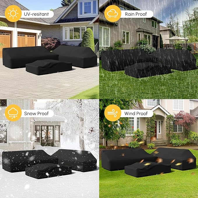 homary 6-Piece Modular Outdoor Sofa Set, Aluminum & Teak Patio Conversation Set with Waterproof Covers, Adjustable Backrests, Fade-Resistant Cushions for Patio or Balcony