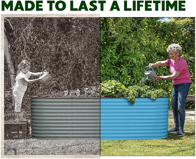 9-in-1 Galvanized Raised Garden Beds Outdoor // 8×2×2.5 ft Modular Planter for Gardening, Vegetables, Flowers // 32" Extra Tall Metal Raised Garden Bed (Teal) // Patented Design Planter Box