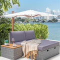 Greesum Outdoor Daybed Set Multifunctional Wicker Lounge Bed Furniture with Two Side Tables, Cushions, Storage Bench for Porch Lawn Patio Beach, OneSize, Gray