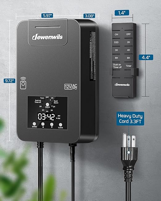 DEWENWILS 200W Low Voltage Landscape Transformer, Photocell Sensor & Timer, 120V AC to 12/14V AC, Landscape Lighting Transformer Outdoor, Weatherproof for Spotlights, Garden Lights