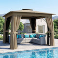 Outsunny 10' x 10' Outdoor Patio Gazebo, Heavy Duty Gazebo Canopy Shelter with Double Roof, Curtains, Netting, Steel Frame, UPF30+ Protection, Ceiling Hook for Lawn, Backyard, Deck, Khaki
