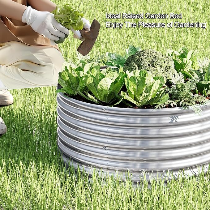 4 Pack Tall 2x2x1.5ft Round Galvanized Raised Garden Bed Outdoor, Metal Garden Bed for Vegetables, Above Ground Garden Box for Flower, Steel Raised Beds for Gardening
