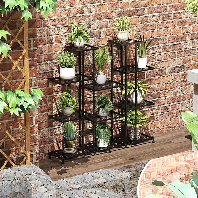 Twhep Heavy Duty Metal Plant Stand, large Multifunctional Plant Stand for Indoor Outdoor, for Tall Large Rack for Living Room Garden Balcony, Black(9 Tier)