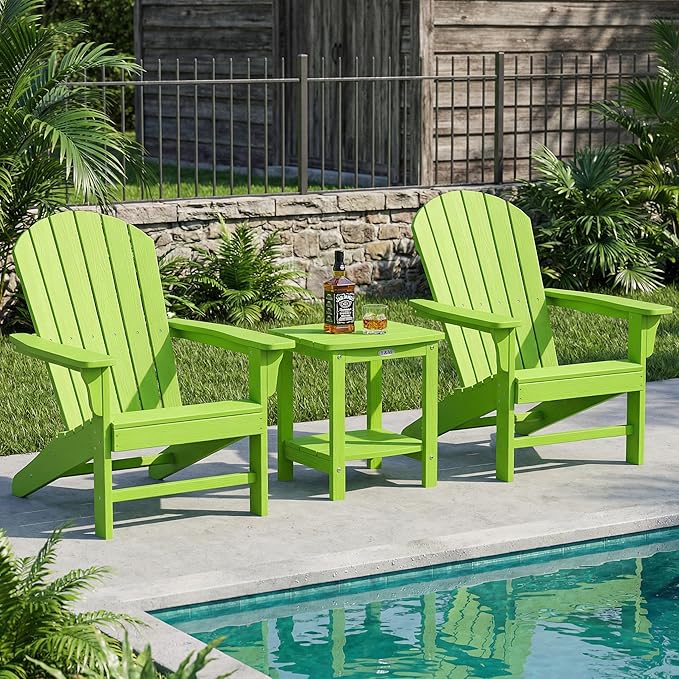 Y&M Outdoor Side Table, HIPS Adirondack Small Double Layer Table, Waterproof Square Outside Table, Balcony End Tables for Patio, Pool, Porch, Deck, Indoor or Outdoor Use, Lime
