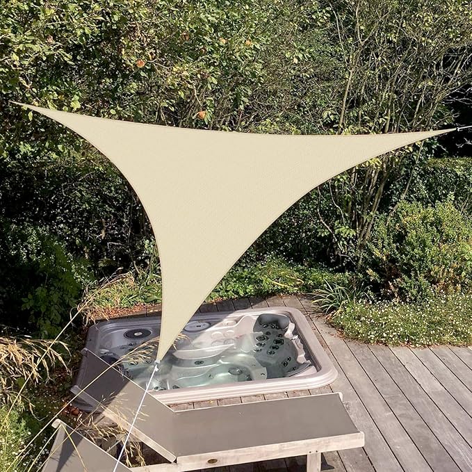 Patio Paradise 9' x 9' x 8'10" Sun Shade Sail Triangle Canopy, Permeable Shade Cloth Fabric Sunlight Block Patio Cover HDPE Deck Awning for Outdoor Backyard Pergolas Roof Shading, Sand