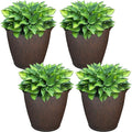 Sunnydaze 15.25-Inch Anjelica Large Plastic Pot for Plants - Outdoor Double-Walled Large Plastic Planter with Drillable Drainage Holes - Rust - 4pk