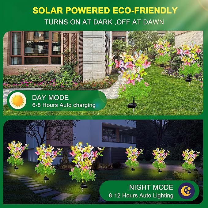 Solar Garden Lights Outdoor Waterproof,4 Packs Solar Swaying Butterfly Lights Decor,Gardening Butterfly Gifts for Mom Women,Solar Flowers Plant Lights Decorative Stakes for Yard Patio Lawn Pathway