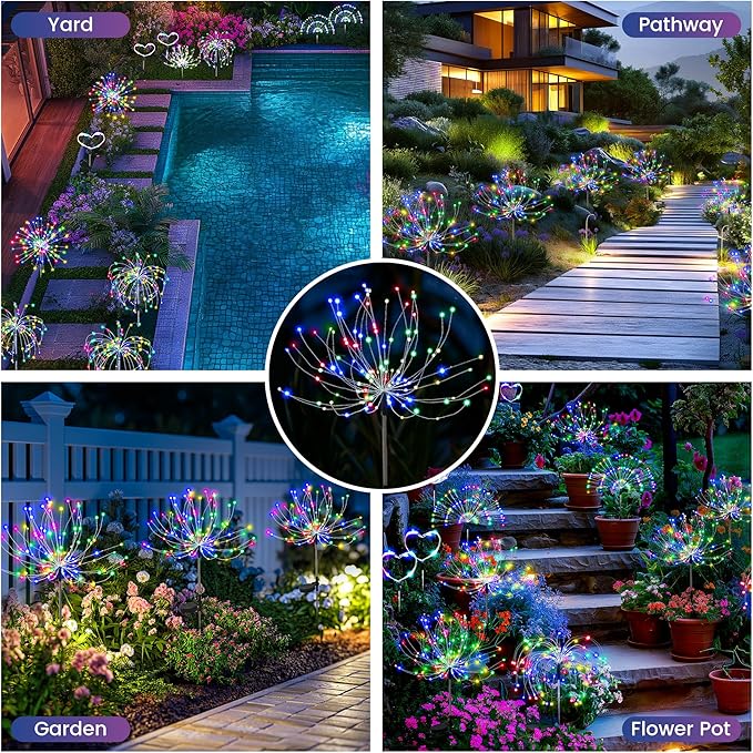 Garden Decor Solar Lights Outdoor,120LED Waterproof Colorful Solar Fairy Garden Lights for Outdoor Decoration,Yard, Patio, Porch,Flower Pot,Pathway,Christmas (8Pack)