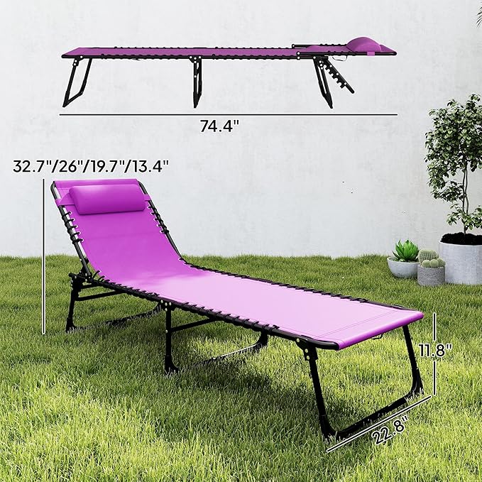 Outsunny Folding Chaise Lounge Chair Set of 2, Patio Sun Tanning Chair, Outdoor Chaise Lounger with 4-Position Reclining Back, Breathable Mesh Seat for Beach, Poolside, Yard, Purple