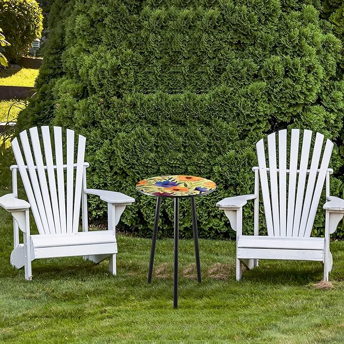 Party Zealot 2 Packs Metal Floral Round Side Table 13.2" Small Outdoor Patio Round Accent Coffee Tables Indoor Corner Stand for Small Spaces Weather-Resistant for Balcony Plant Stand