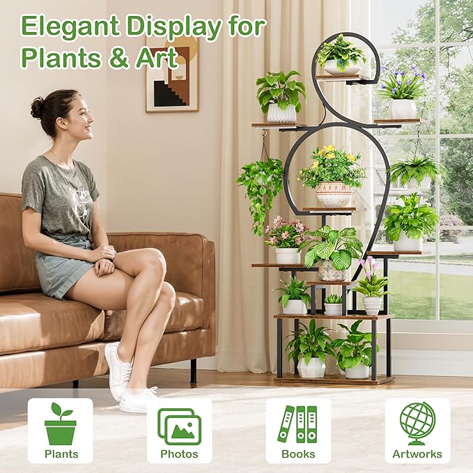POZILAN Plant Stand Indoor with Grow Light - 9 Tiered 63" Tall Indoor Plant Shelf for Multiple Plants, Large Plant Shelf with Grow Light, Lighted Plant Stand for Indoor Plants