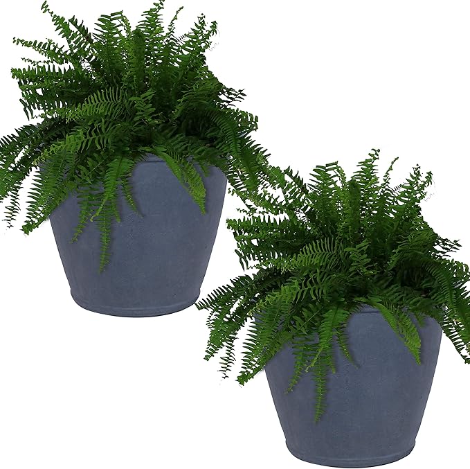 Sunnydaze 24-Inch Anjelica Large Plastic Pot for Plants - Outdoor Double-Walled Large Plastic Planter with Drillable Drainage Holes - Slate - 2pk