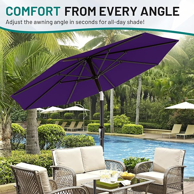 AreShark 9 FT Patio Umbrella for Outdoor, Outdoor Table Umbrella with Push Button Tilt and Crank, Outdoor Patio Umbrellas with 8 Sturdy Ribs for Market, Garden, Pool (Dark Purple)
