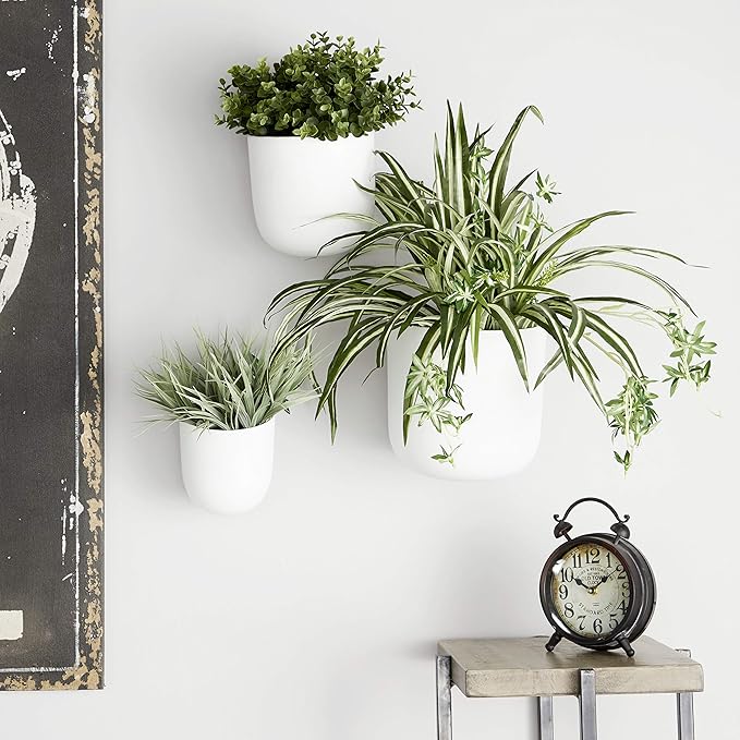 Deco 79 Metal Indoor Outdoor Wall Planter Indoor Outdoor Floating Hanging Planter, Set of 3 Plant Hanger 9", 7", 6"H, White