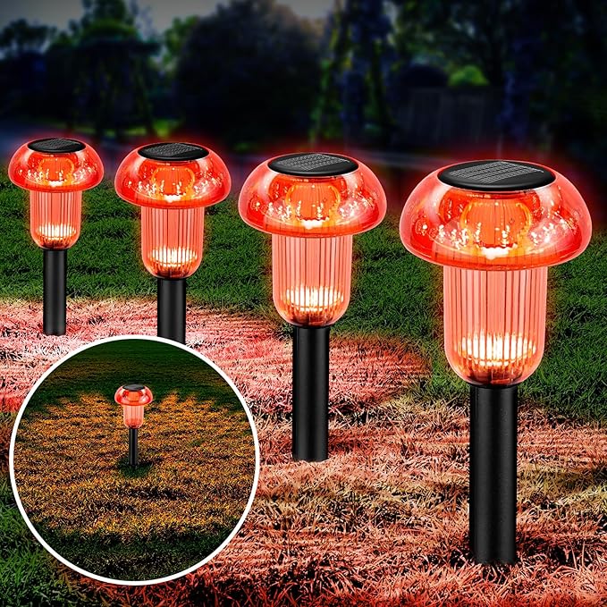 Easter Solar Pathway Lights Outdoor Decorative 4 Pack, Red LED Mushroom Solar Lights Outdoor Waterproof Solar Powered Decor for Yard Driveway Patio, Valentines Day Halloween Christmas Garden Decor