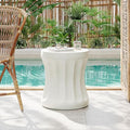 Christopher Knight Home Earleant Outdoor Side Table, Lightweight Concrete Garden Stool with Round top and Cinched Waist, Decorative Accent Table Patio End Table for Balcony Beach Pool, Antique White