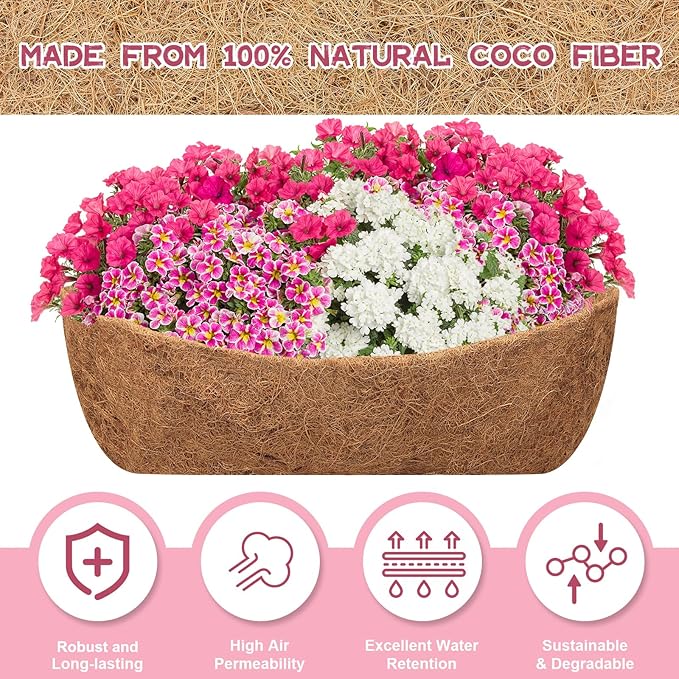 Riare 2 Pack 36 Inch Trough Coco Coir Liners for Planters, Pre-Formed Coconut Coir Replacement Liner Natural Coco Fiber Window Box Liners for Wall Planter, Window Basket Deck Railing Planter