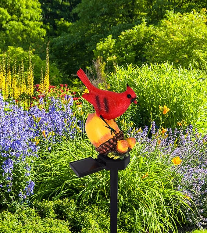 Cardinal Decor Solar Garden Decor Waterproof Red Bird Figurine Solar Stake Lights for Outside Yard, Patio, Lawn, Porch, Cemetery, Grave