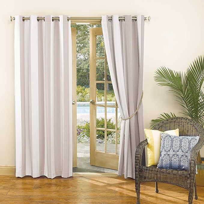 Sun Zero Valencia Cabana Stripe Indoor/Outdoor UV Protectant Energy Efficient Grommet Curtain Panel Pair, 54" x 95", 2-Pack