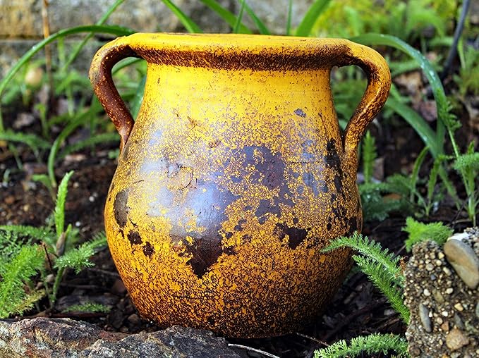 Goodman and Wife Egyptian Era Designed Earthen Ware Terra-Cotta Vessel/Planter with Looped Handles (Tulip Pumpkin Yellow)