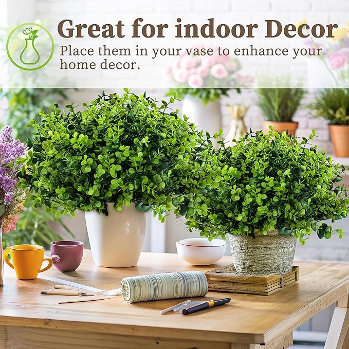 20 Bundles Artificial Greenery Boxwood Plants, Fake Plant for Garden Porch, Window Box, Home Wedding, Farmhouse, and Indoor Outdoor Decoration