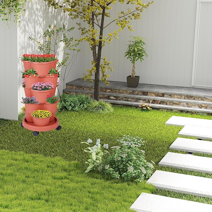 5-Tier Vertical Garden Tower Stackable Planter for Strawberries, Flowers, Vegetables & Herbs(Indoor & Outdoor)