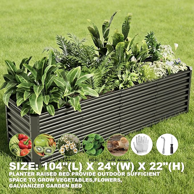 8x2x2ft Raised Garden Bed Kit, Galvanized Planter Garden Boxes Outdoor, Metal Raised Garden Beds for Vegetables,Fruits, Flower,Black