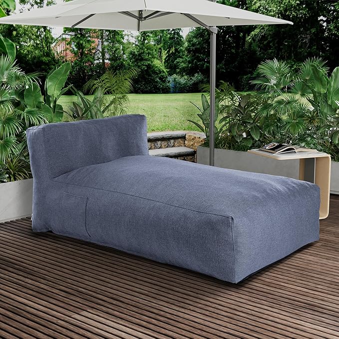 Outdoor Bean Bag Lounger Chair, Big Comfy Outdoor Daybed for Sunbathing and Tanning - Water-Resistant Patio Chaise and Pool Sun Lounger Furniture for Beach Deck (Denim Blue)
