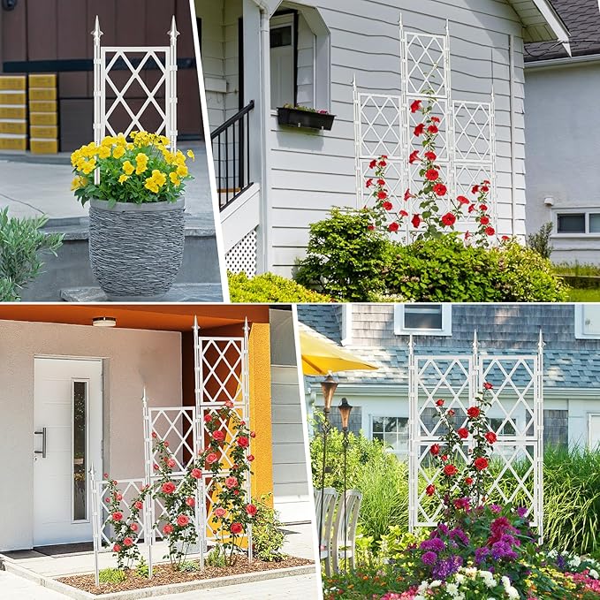 5.25FT Garden Trellis for Climbing Plants Outdoor,White Iron Pipe Support Fence,Metal Wall Lattice Climbing Frame for Potted Plants Indoor for Ivy Vines Vegetable Flower, Patio, Lawn, Yard, Backyard