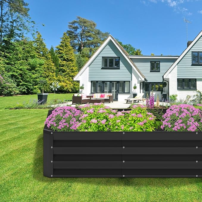 2PCS 4x2x1FT Galvanized Raised Garden Bed,Planter Raised Beds-Metal Garden Box,Large Plant for Outdoor Planting, Vegetables Bed，Flower,herb-Black