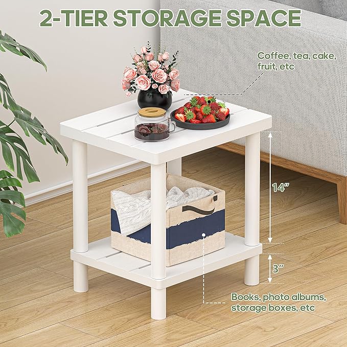 Outdoor Side Table, 2-Tier Small Outdoor Table for Patio, Adirondack Side Tables for Outside or Indoor, Bamboo End Table for Pool, Porch, Weather Resistant Easy Maintenance