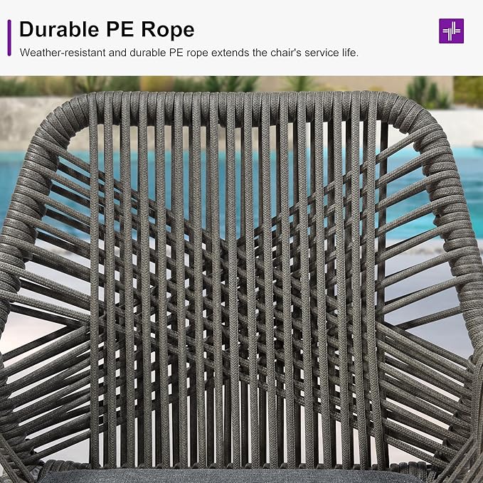 PURPLE LEAF Outdoor 24" Counter Height Bar Stools Chair Set of 2, All Weather Rattan and Aluminum Patio Bar Stool with Cushion for Indoor and Outdoor, Kitchen Island, Smoke Grey