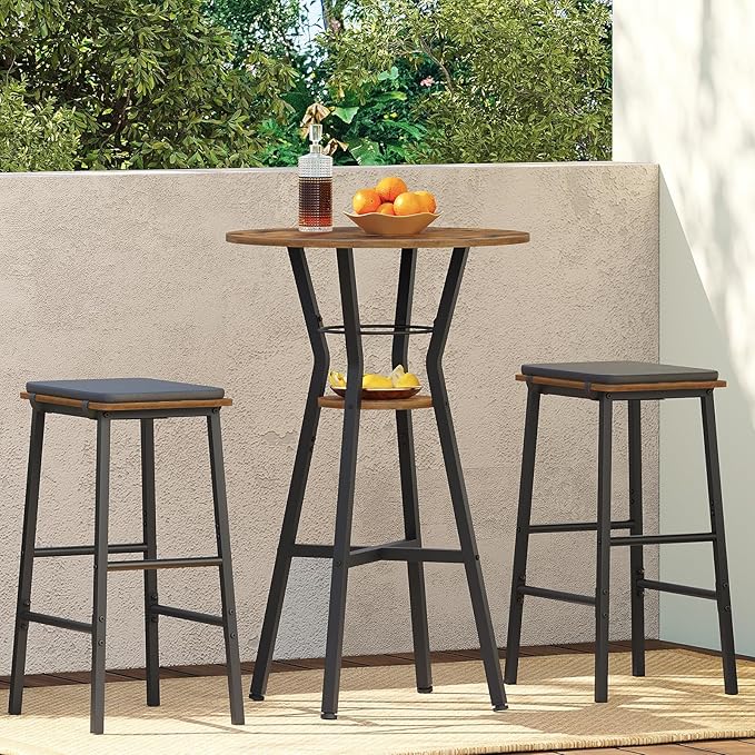 Bar Table, 2-Tier Round High Top Table, Pub Table, Home Bar Counter Height Tables, Bistro Tables, for Kitchen, Living Room, Meeting Room, Pub, Rustic Brown and Black BT03BR