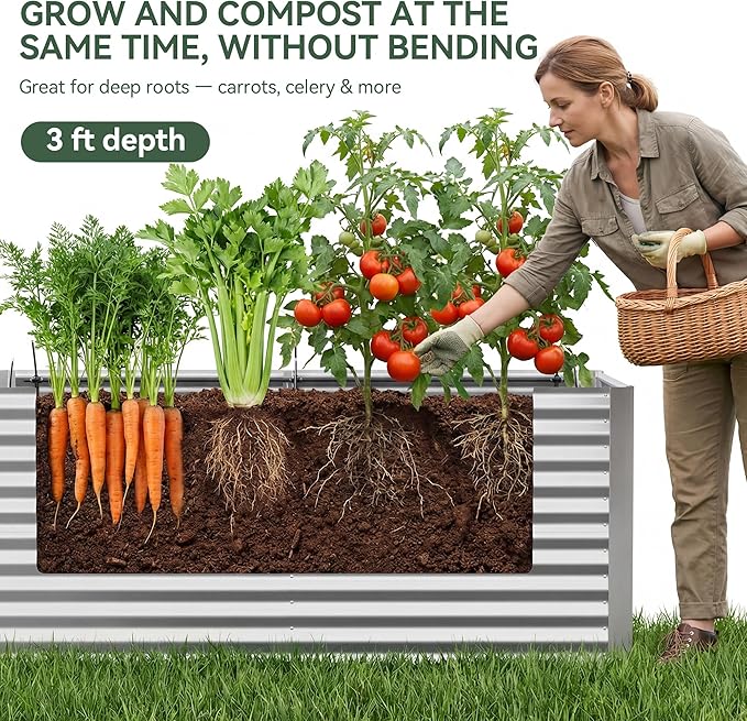 8x4x3 ft Tall Galvanized Raised Garden Bed with Self-Watering System, Elevated Planter Boxes Outdoor, Rectangular Deep Raised Beds for Gardening,Vegetables,Flowers, Backyard, Patio
